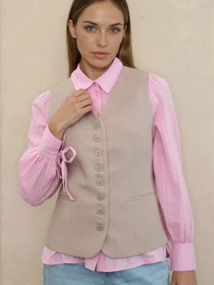 Sinsay - Kamizelka garniturowa z dekoltem V - beżowy