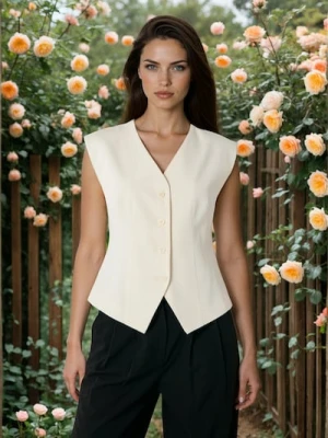 Sinsay - Kamizelka garniturowa z domieszką wiskozy - kremowy