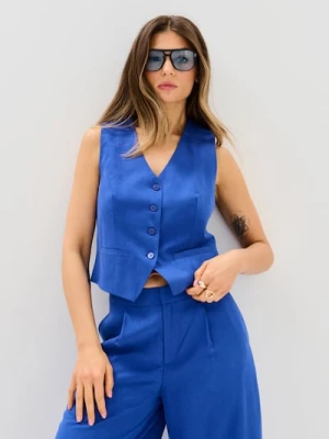 Sinsay - Kamizelka garniturowa z lyocellu z domieszką lnu - niebieski