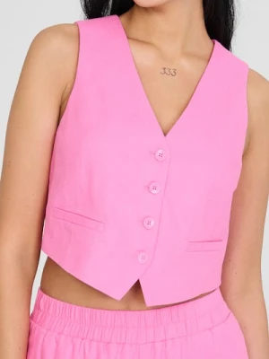 Sinsay - Kamizelka garniturowa z wiskozą i domieszką lnu - różowy