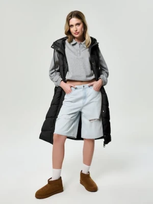 Sinsay - Kamizelka pikowana z kapturem - czarny