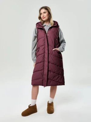 Sinsay - Kamizelka pikowana z kapturem - czerwony