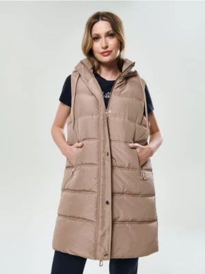 Sinsay - Kamizelka puffer z kapturem - beżowy