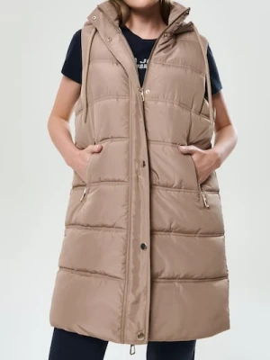 Sinsay - Kamizelka puffer z kapturem - beżowy