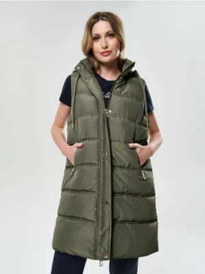 Sinsay - Kamizelka puffer z kapturem - zielony