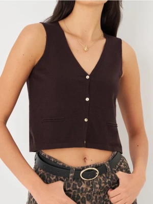 Sinsay - Kamizelka swetrowa na guziki - brązowy