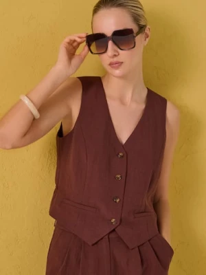 Sinsay - Kamizelka z domieszką lnu - beżowy