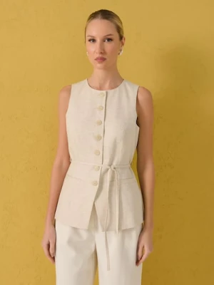 Sinsay - Kamizelka z domieszką lnu - kremowy