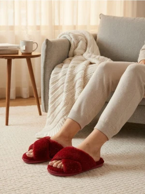 Sinsay - Kapcie z futerkiem - bordowy