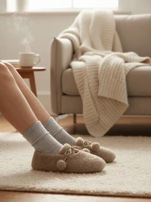 Sinsay - Kapcie z ozdobnymi pomponami - beżowy