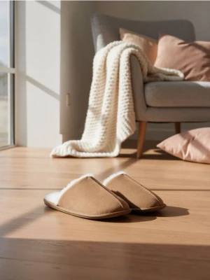 Sinsay - Kapcie ze sztucznym futerkiem - beżowy