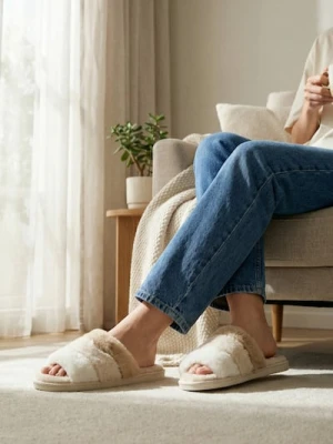 Sinsay - Kapcie ze sztucznym futerkiem - beżowy