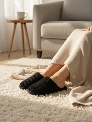 Sinsay - Kapcie ze sztucznym futerkiem - czarny