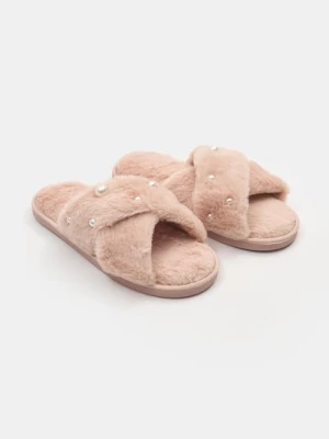 Sinsay - Kapcie ze sztucznym futerkiem - różowy