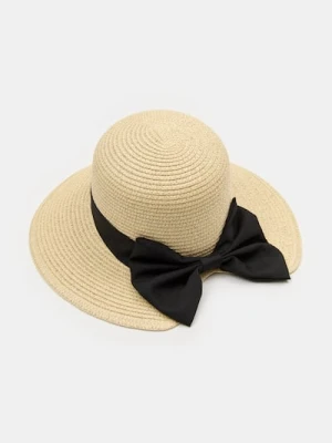 Sinsay - Kapelusz z dekoracyjną czarną kokardą - kremowy