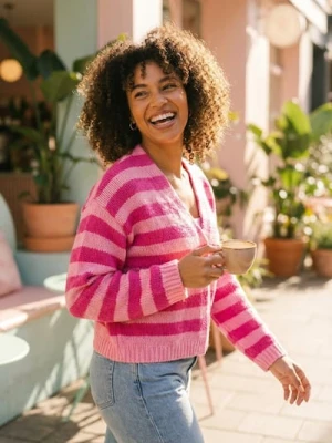 Zdjęcie produktu Sinsay - Kardigan w paski - różowy