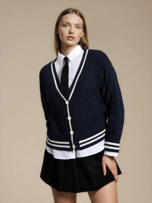 Sinsay - Kardigan w stylu akademickim - granatowy