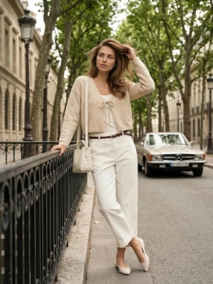 Sinsay - Kardigan z dekoracyjnym wiązaniem i aplikacjami w kształcie kwiatów - beżowy