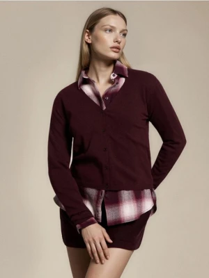 Sinsay - Kardigan z domieszką wełny i wiskozy - bordowy