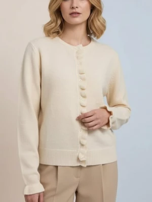 Sinsay - Kardigan z falbaną przy zapięciu - beżowy