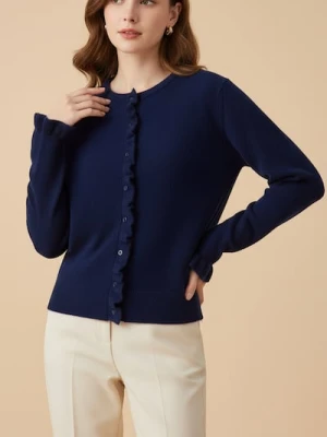 Sinsay - Kardigan z falbaną przy zapięciu - granatowy