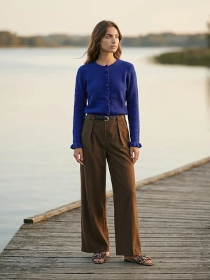 Sinsay - Kardigan z falbaną przy zapięciu - granatowy