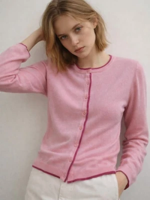 Sinsay - Kardigan z kontrastową lamówką i wiskozą - różowy