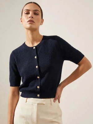 Sinsay - Kardigan z krótkim rękawem i ozdobnymi guzikami - granatowy