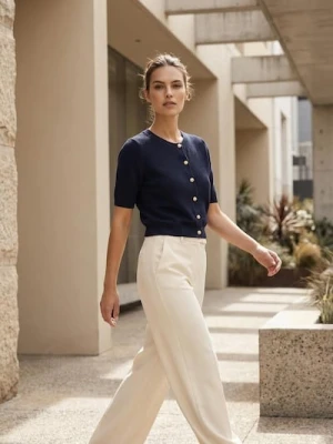 Sinsay - Kardigan z krótkim rękawem i ozdobnymi guzikami - granatowy