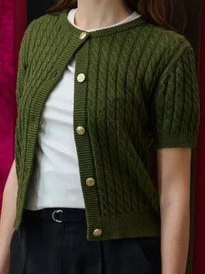 Sinsay - Kardigan z krótkim rękawem i ozdobnymi guzikami - zielony