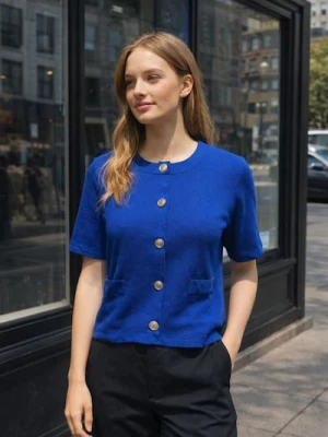 Sinsay - Kardigan z krótkim rękawem - niebieski