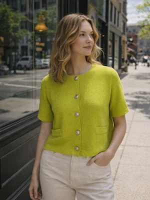 Sinsay - Kardigan z krótkim rękawem - zielony