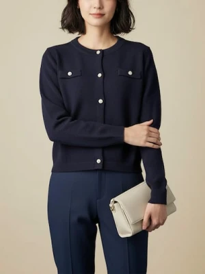Sinsay - Kardigan z ozdobnymi guzikami i kieszeniami - granatowy
