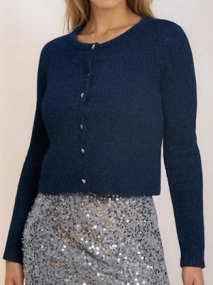 Sinsay - Kardigan z ozdobnymi guzikami z domieszką wełny - granatowy