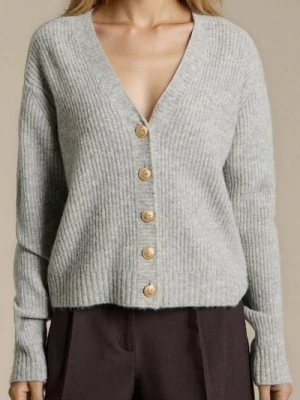 Sinsay - Kardigan z ozdobnymi guzikami z domieszką wełny - szary