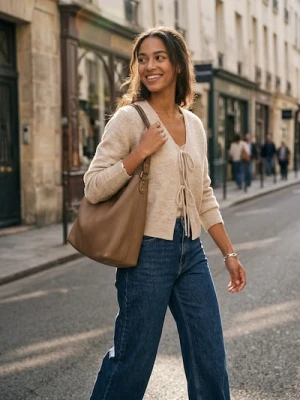 Sinsay - Kardigan z wiązaniem na przodzie - beżowy