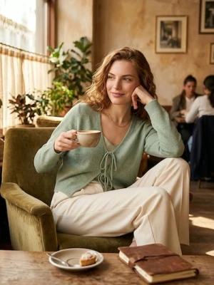 Sinsay - Kardigan z wiązaniem na przodzie - zielony