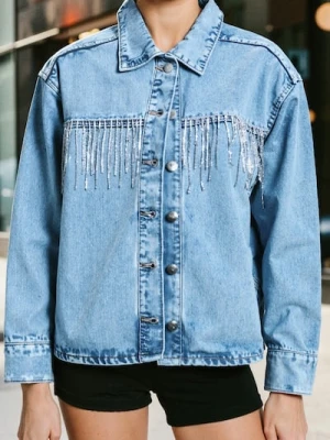 Sinsay - Katana jeansowa z błyszczącymi frędzlami - niebieski