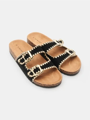 Sinsay - Klapki z dwoma paskami z klamrą w stylu boho - czarny