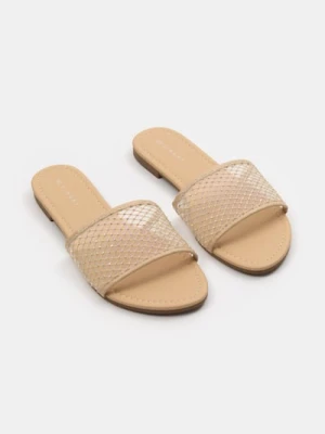 Sinsay - Klapki z siateczką i cyrkoniami - kremowy