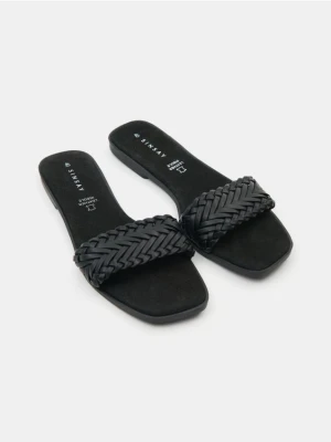 Sinsay - Klapki ze skórzaną wkładką - czarny