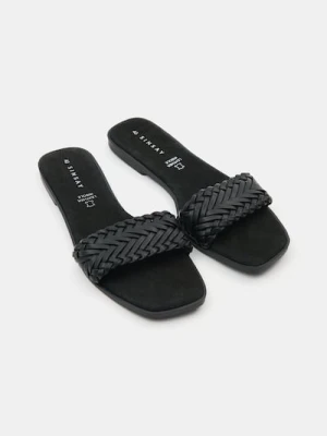 Sinsay - Klapki ze skórzaną wkładką - czarny