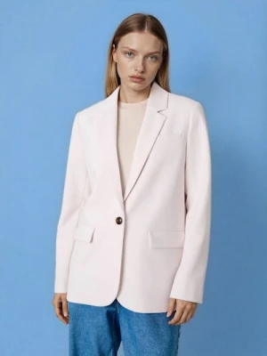 Sinsay - Klasyczna gładka jednorzędowa marynarka z domieszką wiskozy - kremowy