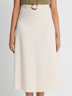 Sinsay - Klasyczna spódnica midi z paskiem - kremowy
