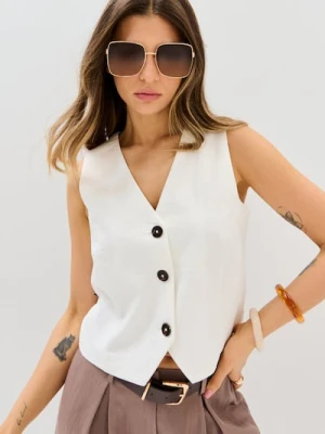 Sinsay - Klasyczna wiskozowa kamizelka garniturowa - kremowy