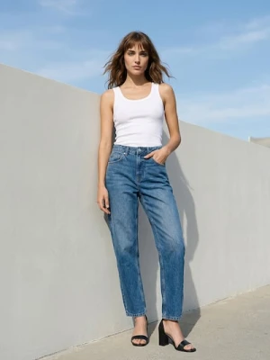 Sinsay - Klasyczne jeansy mom fit - granatowy