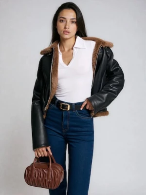 Sinsay - Klasyczny pasek z imitacji skóry ze złotą klamrą - czarny