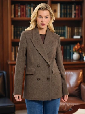 Sinsay - Klasyczny płaszcz dwurzędowy - beżowy