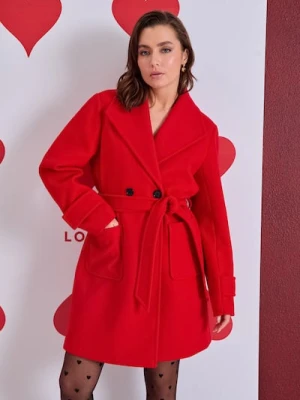 Sinsay - Klasyczny płaszcz dwurzędowy z kieszeniami - czerwony