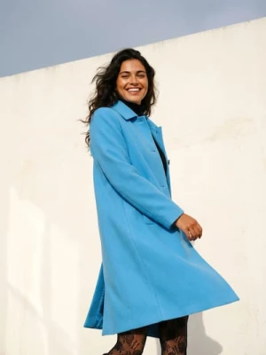 Sinsay - Klasyczny płaszcz z kołnierzykiem - niebieski